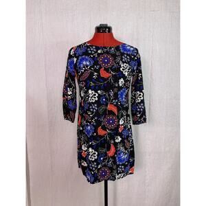 Old Navy Women’s Dress Black Paisley Floral Blue Red Bold Zipper Size XS D866